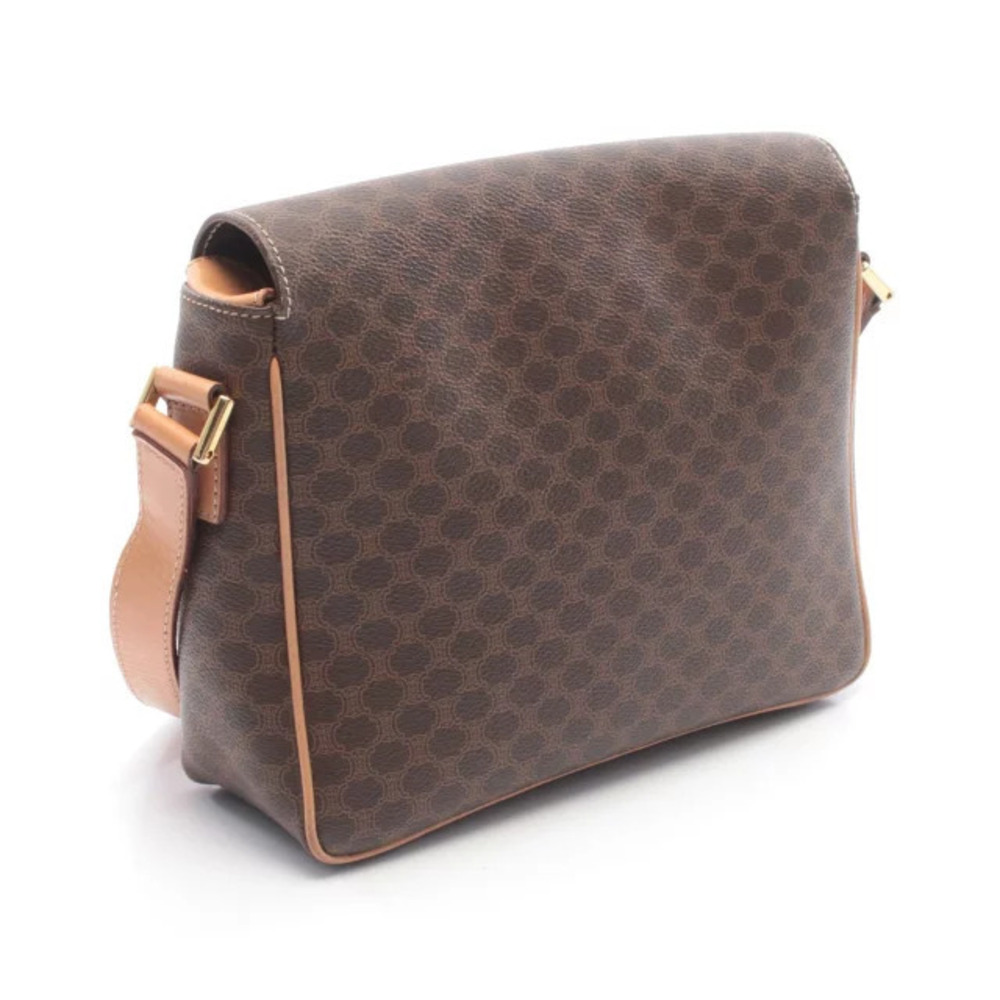 Celine Leather Shoulder Bag Canvas Brown Macadam Brown